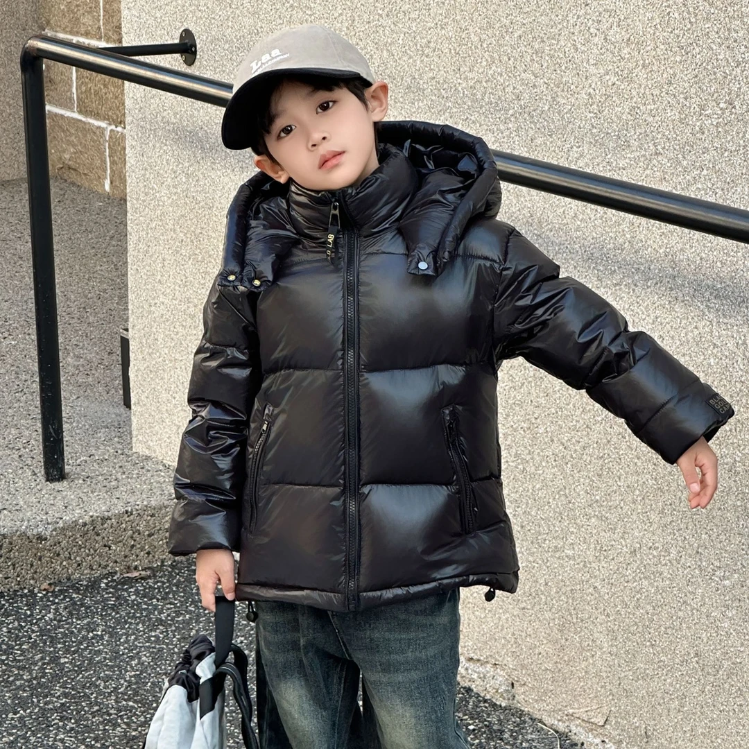 亲子黑金防寒服成人儿童男女同款连帽立领加羽加绒厚外套2024冬装