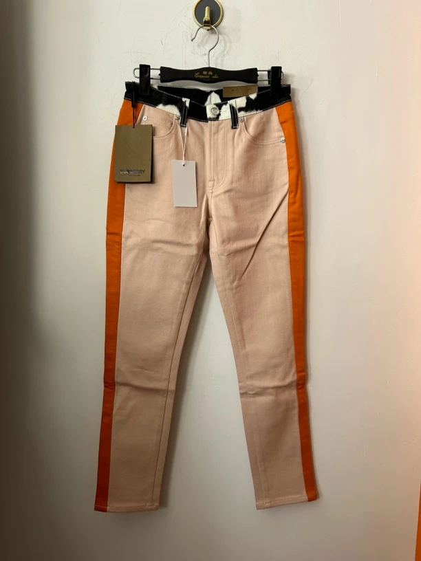 Burberry裸粉色橘条长裤99新