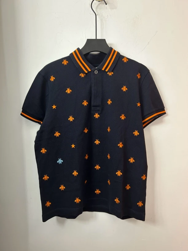 古驰藏青色拼橘条纹polo95新