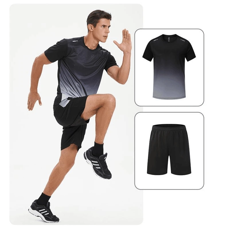 情侣两件套情侣冰丝运动服套装夏季短袖T恤球服S031
