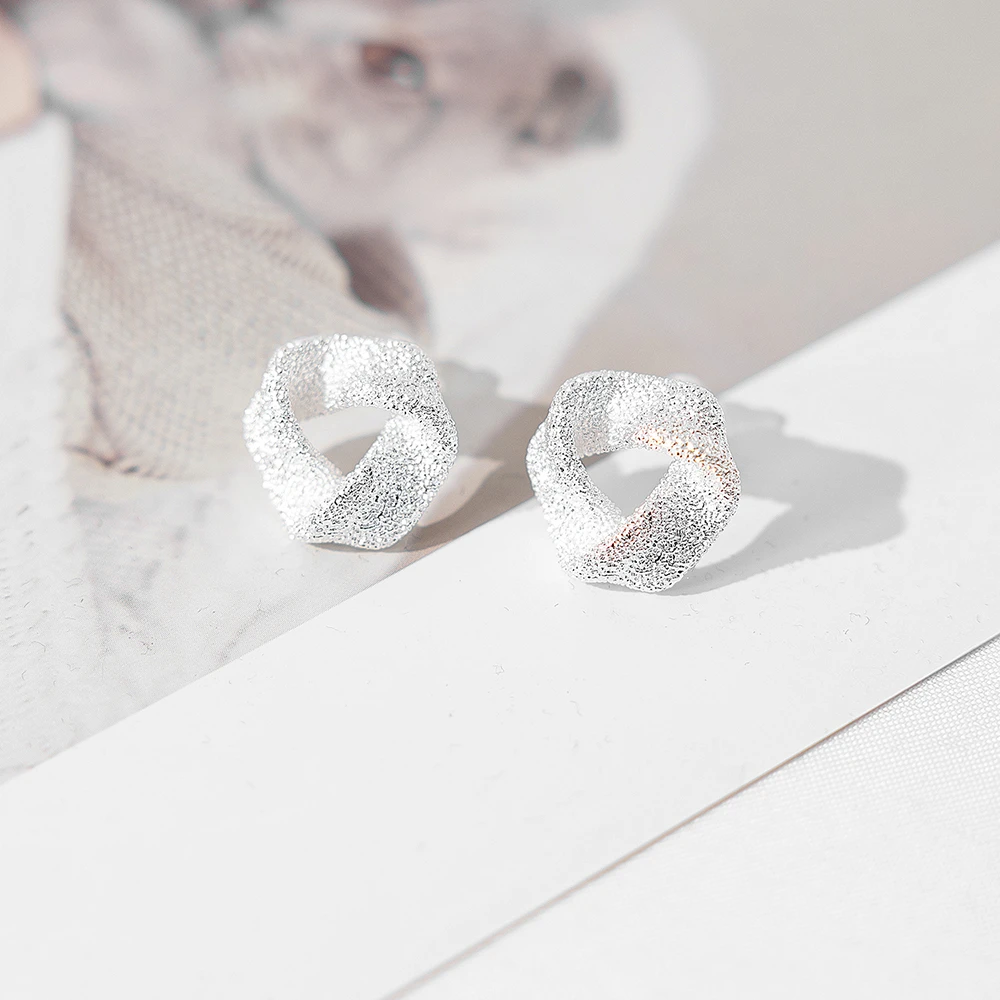 铜合金耳饰 时尚简约大气耳环 银色磨砂耳钉优雅高级耳饰HY015