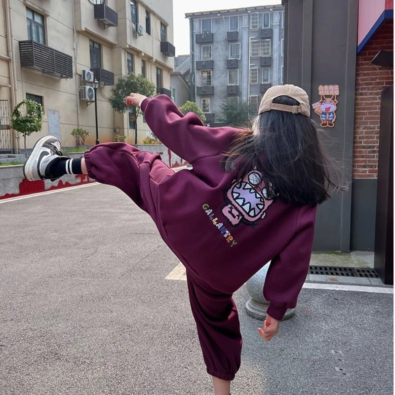 现货西西家2023冬款女童加绒加厚宽松圆领长袖一体绒卫衣JX322