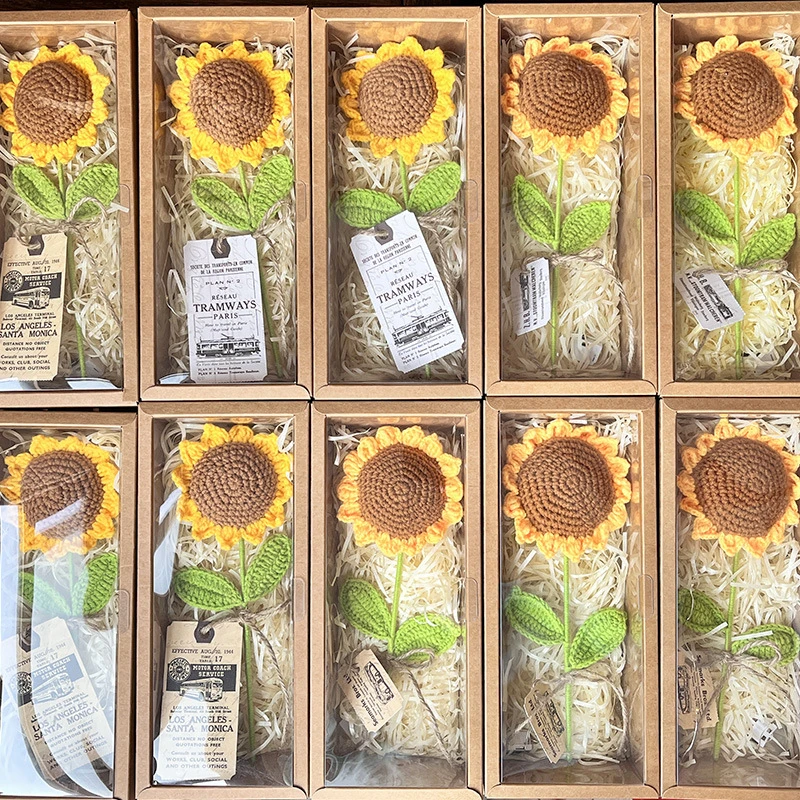 向日葵礼品盒纯手工编织成品毛线钩织心意教师节礼物