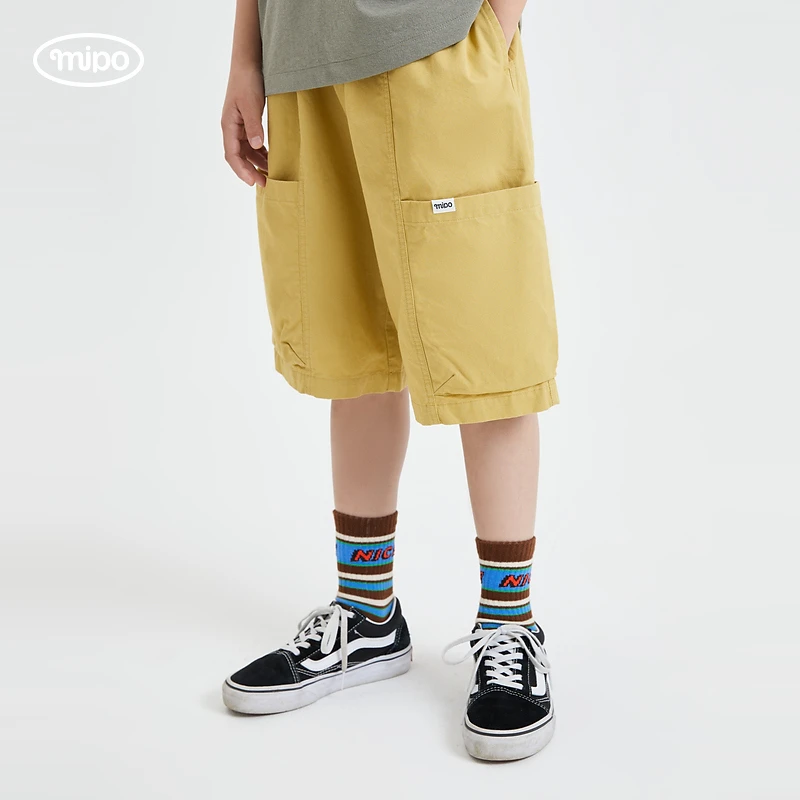 mipo儿童大口袋运动裤男童女童宽松沙卡裤子夏装潮流夏季休闲裤