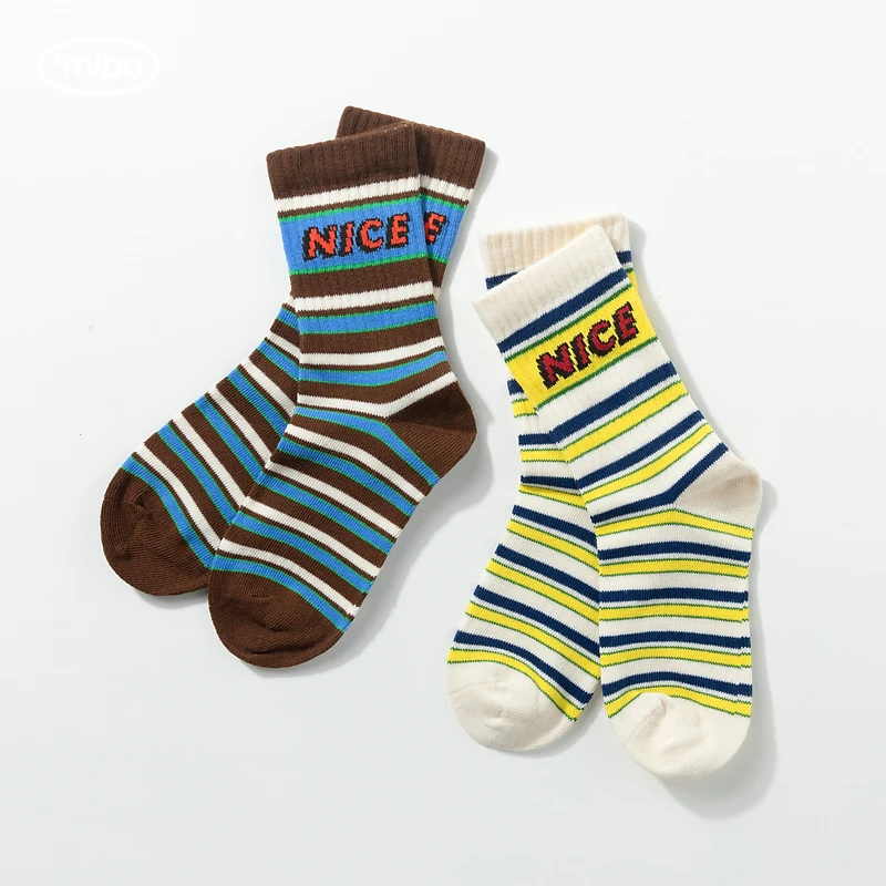 【2双装】mipo儿童条纹袜男女运动长袜袜子休闲时尚潮流洋气新款