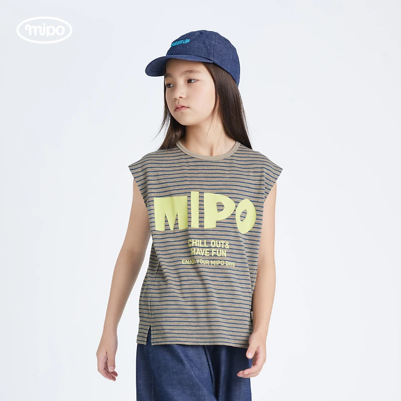 【两件九折】【夏上新】mipo儿童条纹背心夏季运动时尚户外休闲针织透