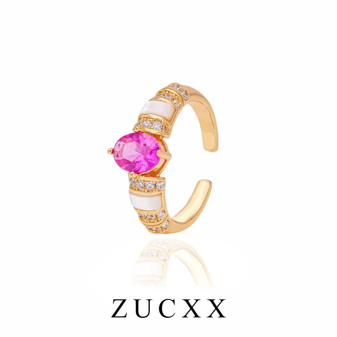 铜合金合成锆石戒指 馨儿   D194   玫瑰色气质时尚百搭戒指