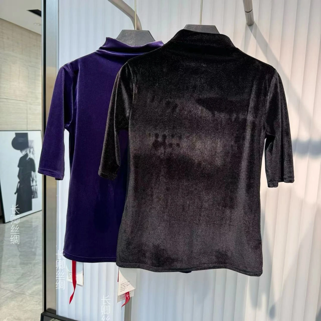 【长卿】时尚百搭显瘦半高领金丝绒打底衫女FY491801