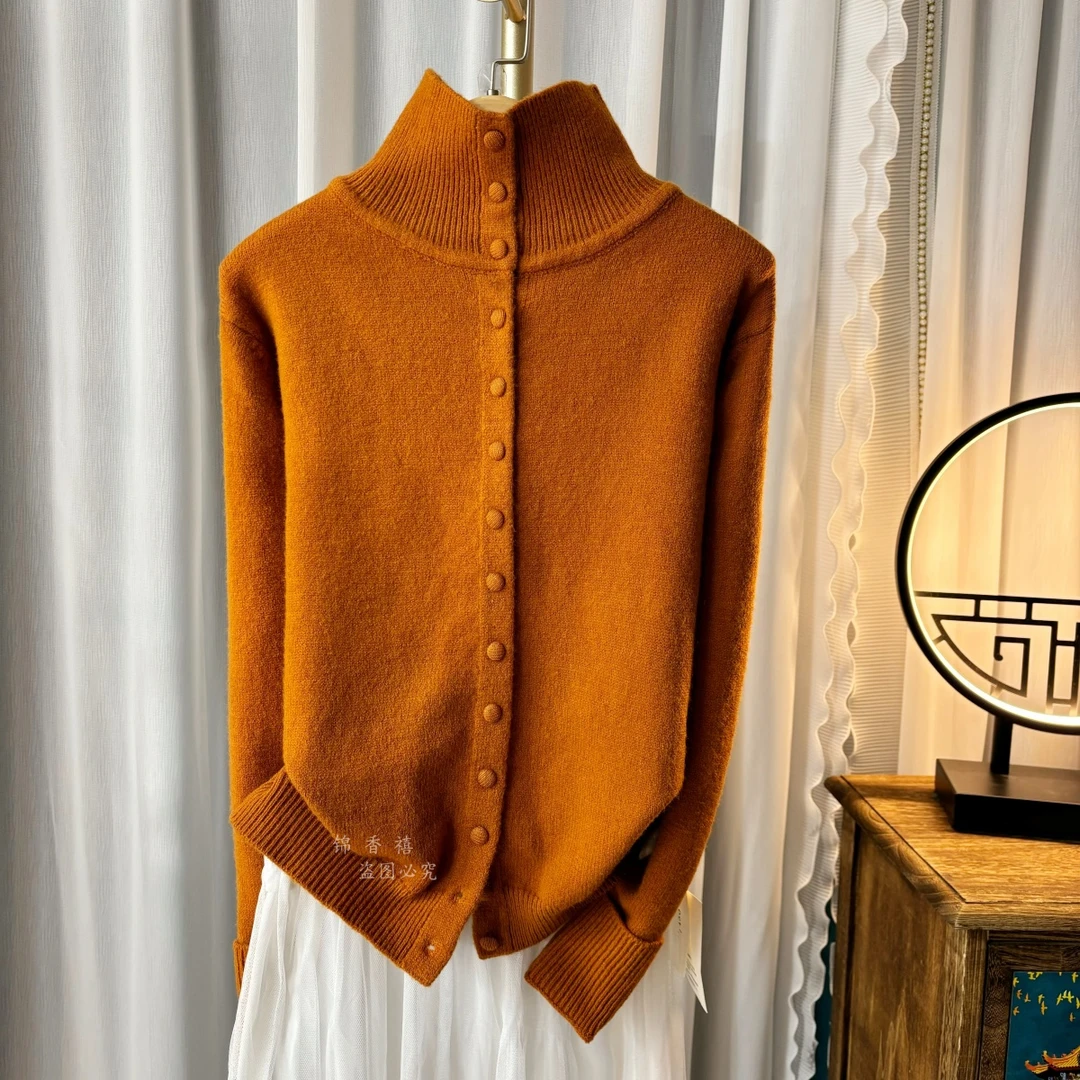 【S01艾玛橙高领】减龄百搭针织衫开衫毛衣外套