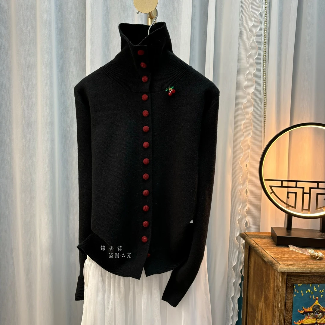 【D39CC公主】黑色高领百搭显瘦针织衫开衫毛衣外套