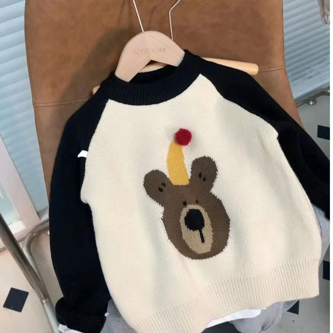 韩国绒2023新款男女童毛衣秋冬针织衫加厚洋气男女宝宝打底衫韩版