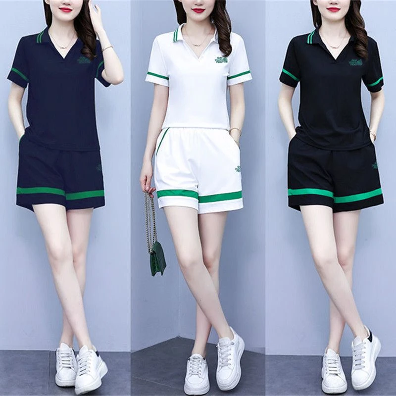 纯棉运动套装女夏季新款韩版洋气减龄显瘦休闲时尚短袖短裤两件套