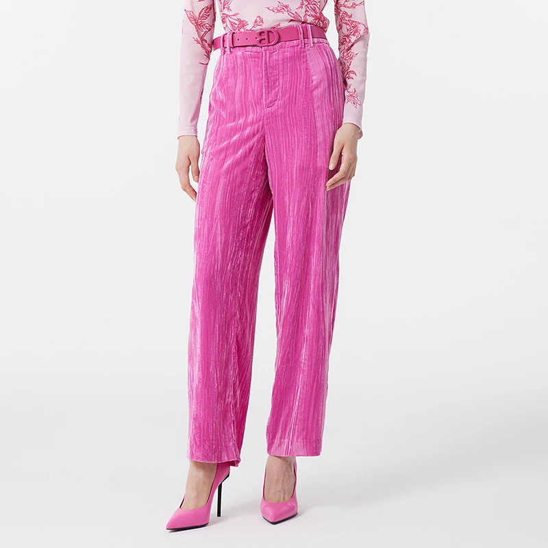 【商场同款】芭蒂娜丝绒直筒裤女春秋款多巴胺玫红西装长裤141T071