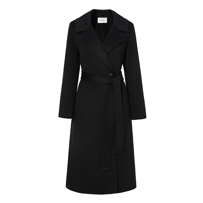 芭蒂娜黑色100%羊毛双面呢大衣冬毛呢外套144A357下架