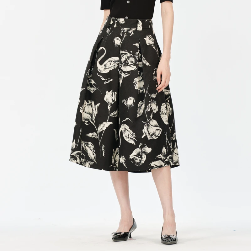 芭蒂娜玫瑰印花半身裙秋季法式气质A字裙显瘦中长裙133S077