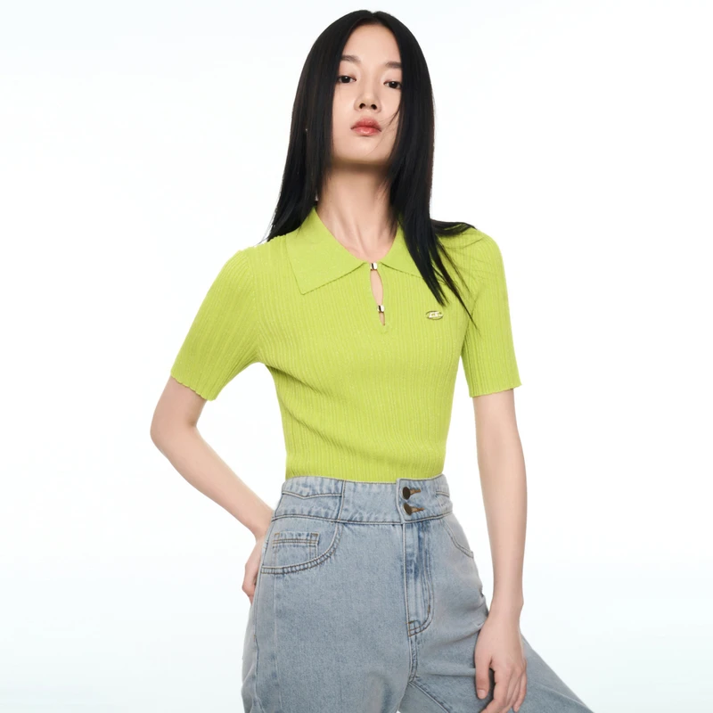 卡拉佛Polo领冰丝针织衫秋季时尚修身短袖上衣833Q032