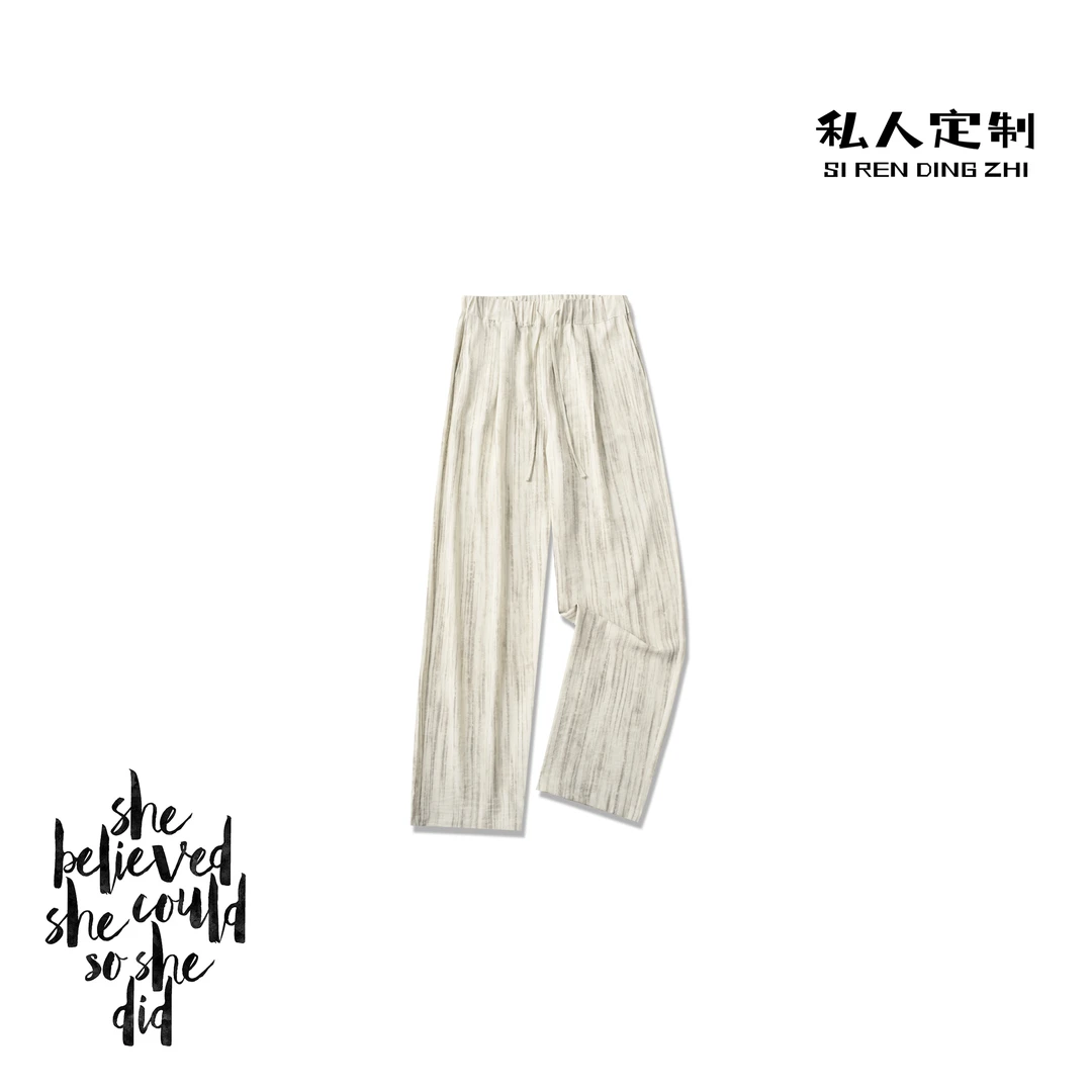 春夏时尚薄款休闲百搭休闲裤宽松褶皱松紧腰直筒裤 M501