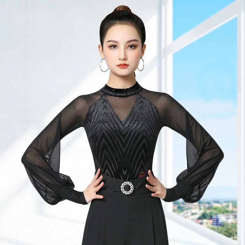 【烧花高领灯笼袖】丹宝罗烧花灯笼袖新款舞衣摩登舞舞服时尚好看