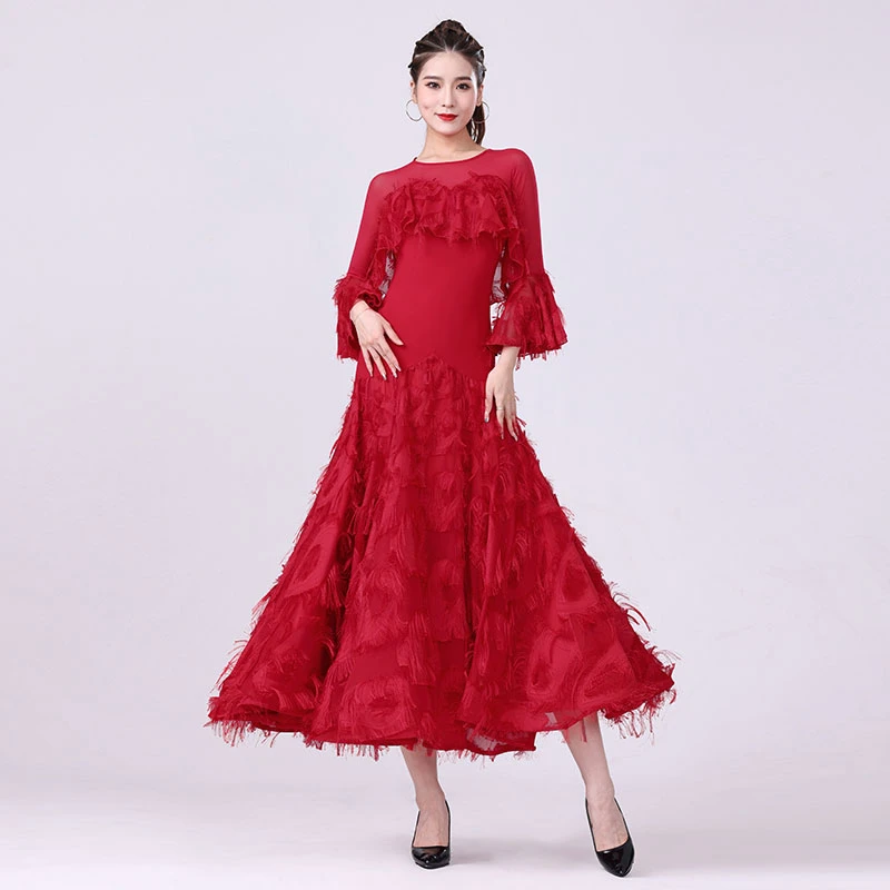 丹宝罗摩登舞裙2024新款红色女士拉丁舞练功服黑池大摆连衣比赛服