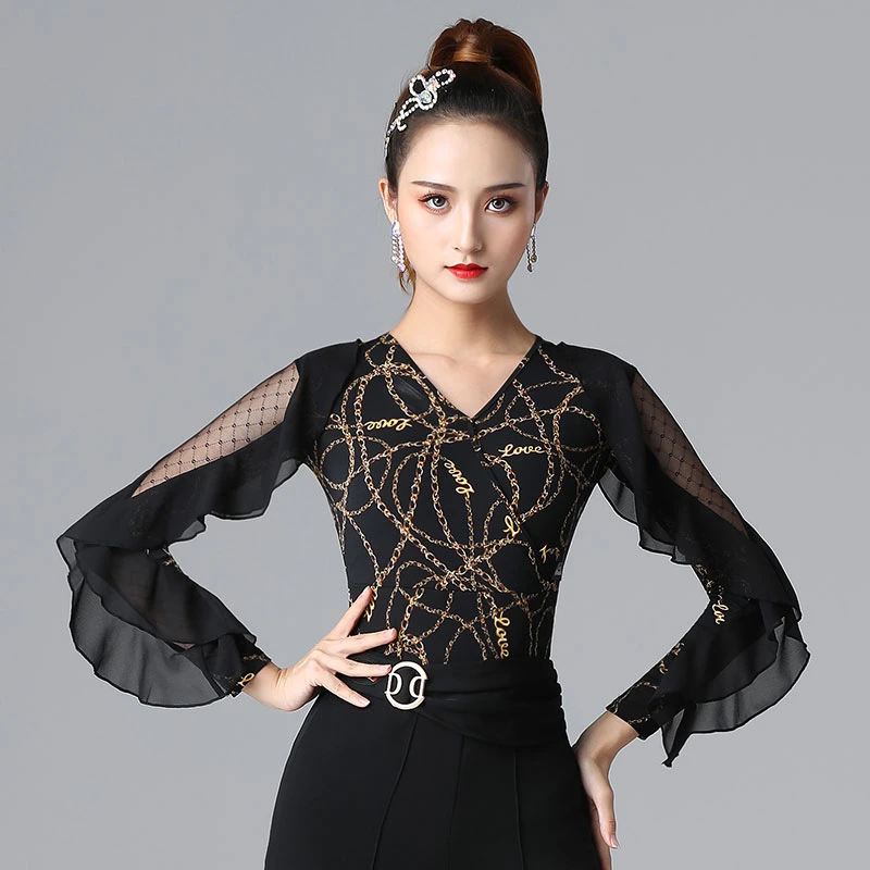 丹宝罗特巴上衣成年舞衣V领国标舞服春秋拉丁服女广场舞舞蹈服装