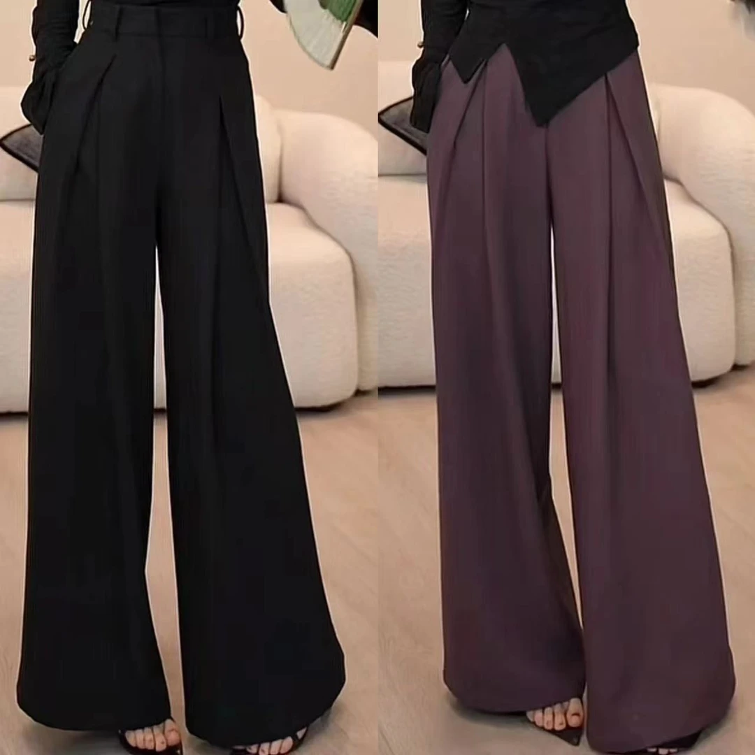 JUDING/聚町【紫气东来】新款阔腿休闲裤女高腰宽松直筒百搭裤4135