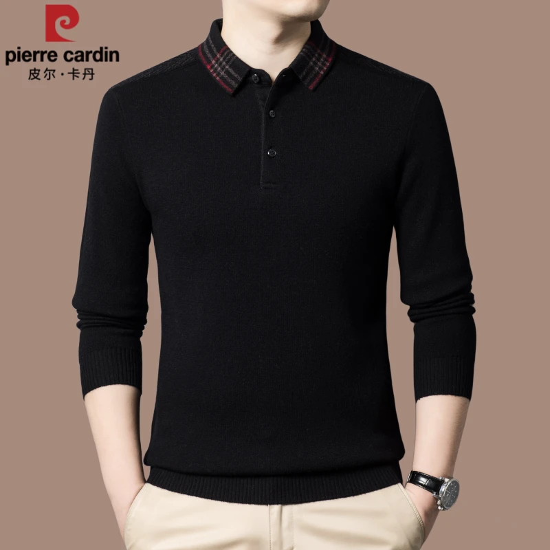 【国际大牌皮尔卡丹】高档100%纯羊毛衫秋冬季男装保暖衬衫领毛衣潮