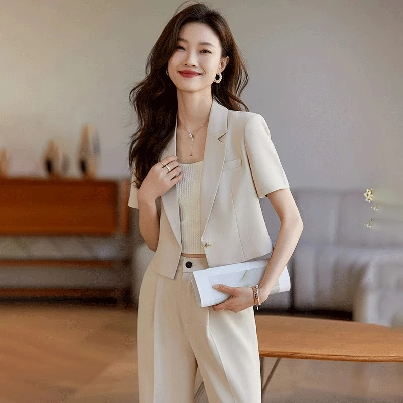 短袖西装套装女夏季薄款2024新款高级感小个子显高短款西服外套