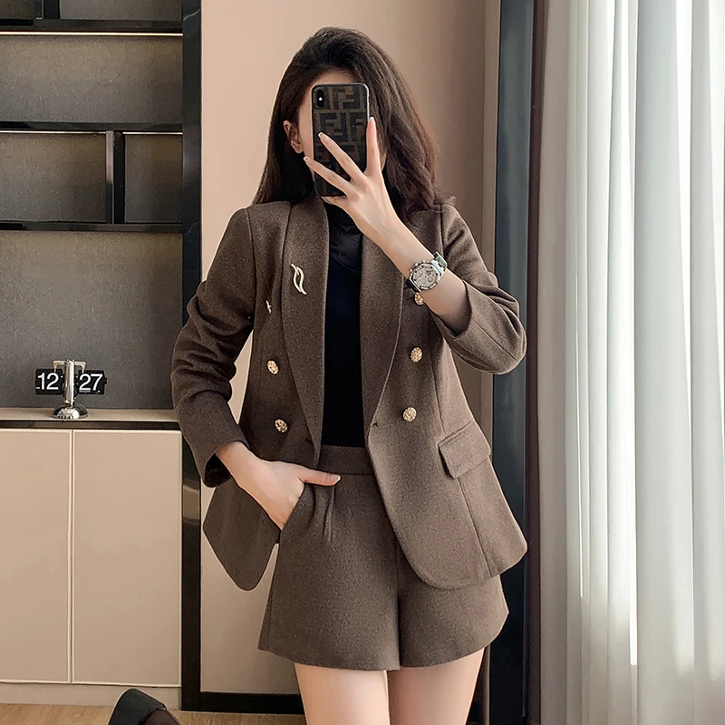 秋冬加厚呢子西装套装女时尚气质甜美休闲高级感西服短裤时尚套装