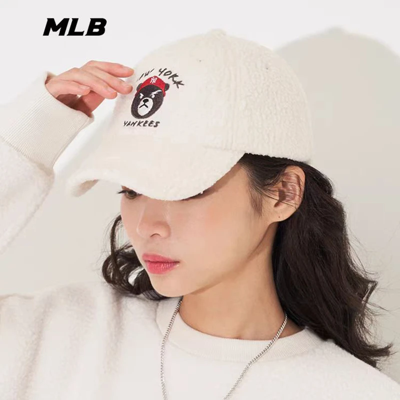 MLB 时尚百搭男女情侣棒球帽皱眉熊仿羊羔绒运动休闲冬季户外夏季