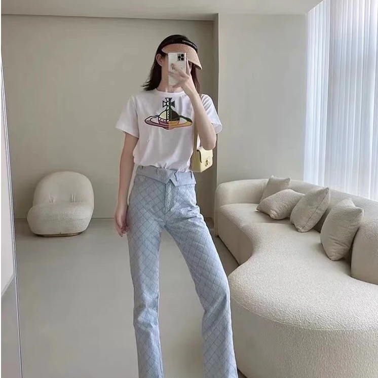 CHANEL/香奈儿/紫色菱格纹牛仔裤/36码/准新带吊/编号1677