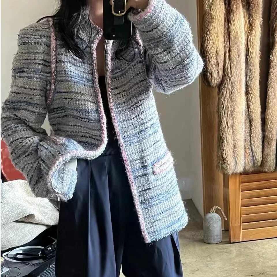 95新 Chanel/香奈儿 蓝灰粉拉链外套/34码/99新/编号570