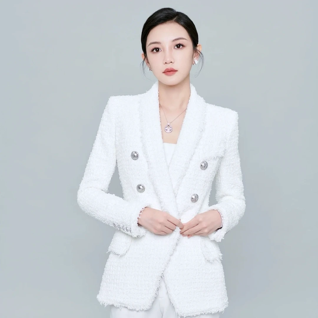 95新 BALMAIN/巴尔曼 白色粗花呢套装/36码/编号975