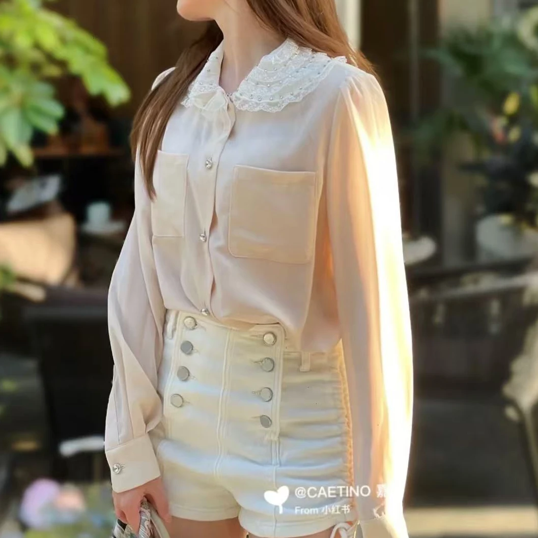 99新 MIU MIU/缪缪 早春刺绣双绉真丝重工衬衫/40码/编号060