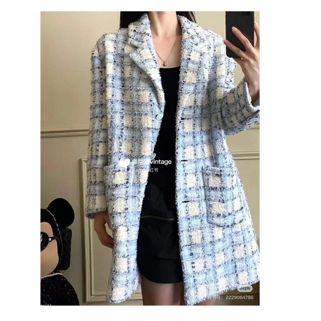 CHANEL/香奈儿/22B冰蓝格亮片外套/38码/准新带吊/编号25800
