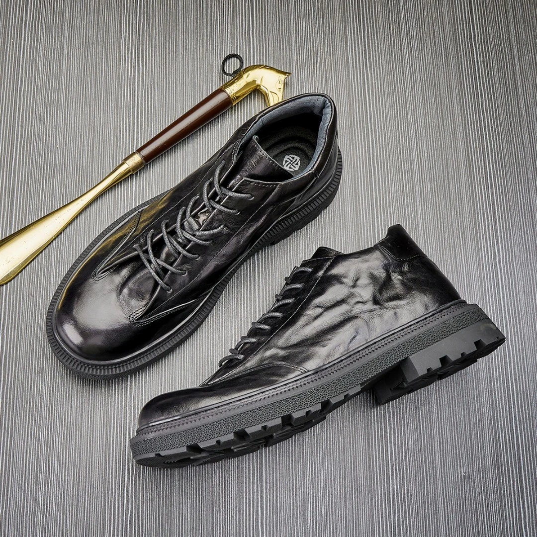 Brounvanm秋冬百搭男士皮靴真皮短靴休闲复古马丁靴厚底X22103