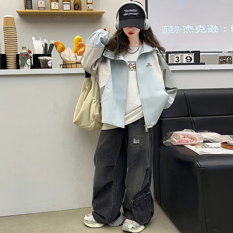 女童秋装冲锋衣拼接儿童外套休闲百搭新款秋款春秋拼色秋季学生潮