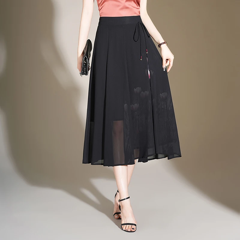 小个子雪纺妈妈半身裙爆款A字裙女裙子2025夏季新款显瘦垂感伞裙