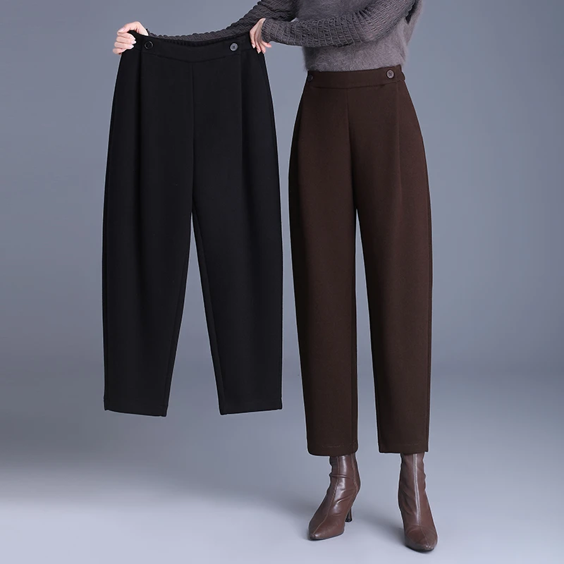 加厚毛呢哈伦裤女裤子镰刀香蕉裤2025新款秋冬款小个子萝卜九分裤