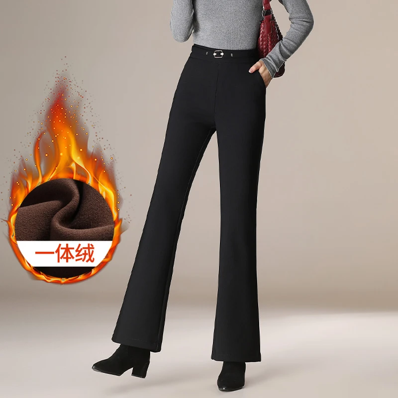 加绒加厚微喇叭裤西装直筒休闲百搭女裤子冬季垂感高级感爆款长裤
