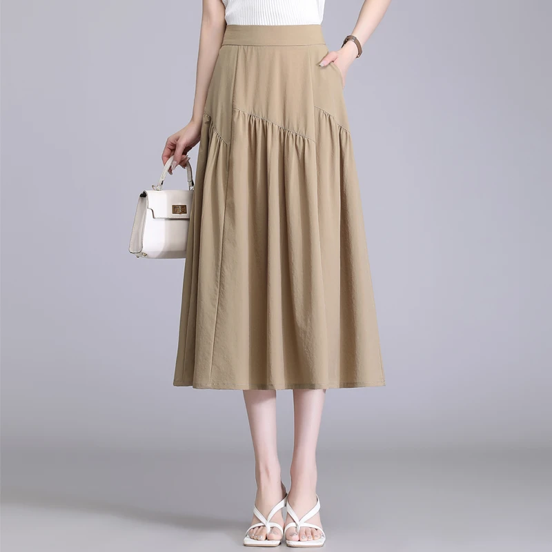薄款莫代尔半身裙小个子女款遮肚子A字裙女裙夏季新款显瘦百褶裙