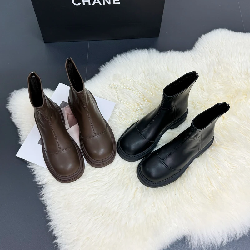 内增高7.5cm2025秋冬新款粗跟时尚小个子增高靴子女英伦风短靴女