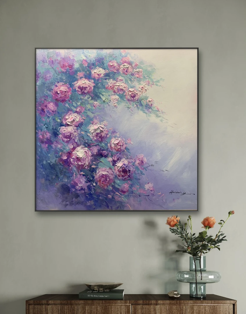【蔷薇花系列】纯手绘油画餐厅卧室玄关柜现代简约艺术挂画系列