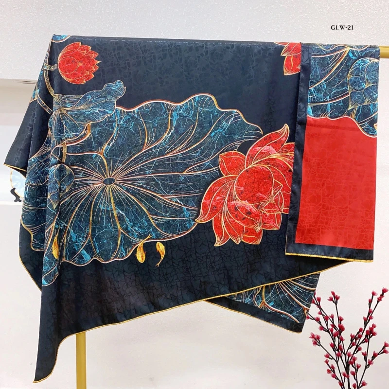 xys-18【映日荷花】  提花 花萝 镂空 龟裂纹香韵纱140*140方巾