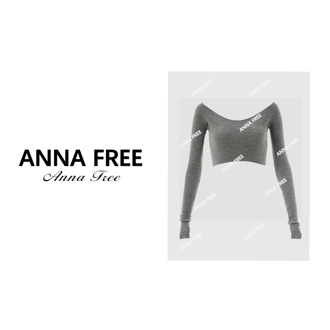 ANNA FREE 新款一字肩上衣修身长袖针织衫23094