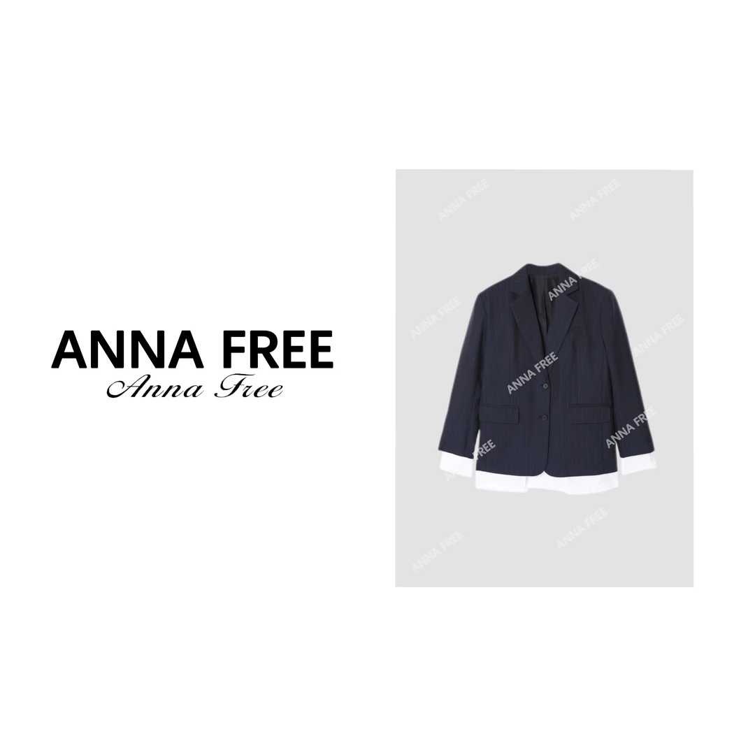 ANNA FREE【校园模范生】条纹拼接春季西装撞色马夹半身裙套装24114