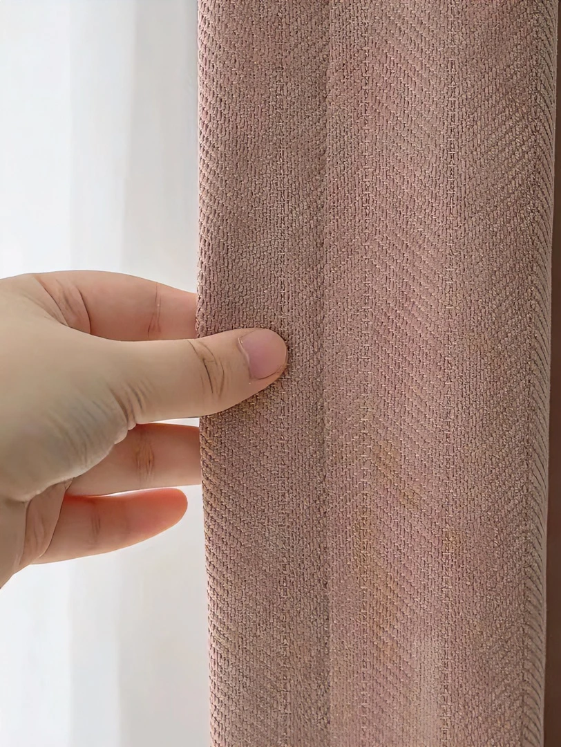 深色高级灰奶油色定制颜色雪尼尔窗帘遮光人字纹雪尼尔窗帘遮光