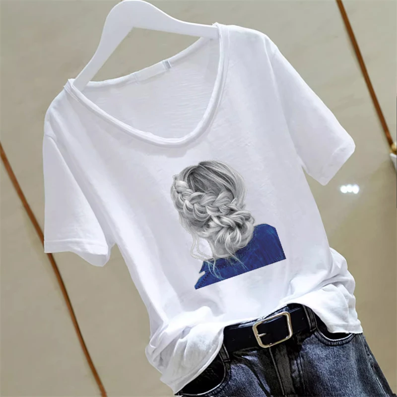 竹节棉V领短袖T恤女宽松纯棉打底衫正肩上衣夏季新款ins潮时尚