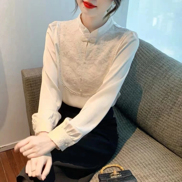 新中式复古盘扣立领长袖衬衫女2025新款内搭衬衫女