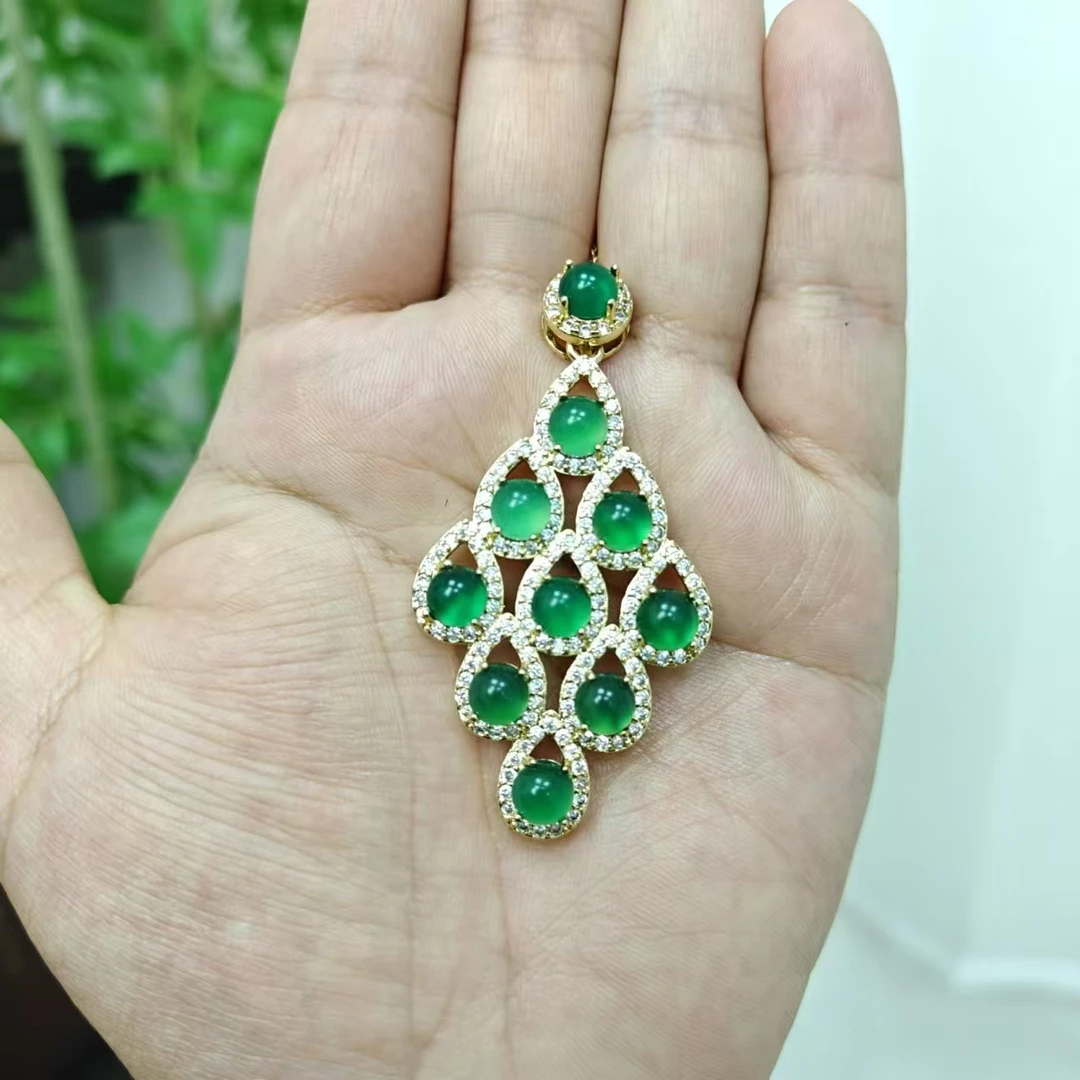 71天然皇家绿玉石玛瑙枝头凤尾吊坠（多样性发）