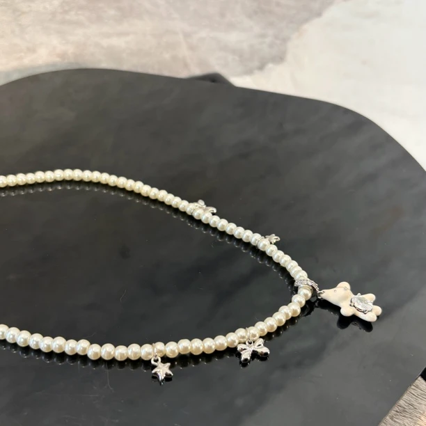 铜合金仿珍珠项链 小熊zz项链XL2232